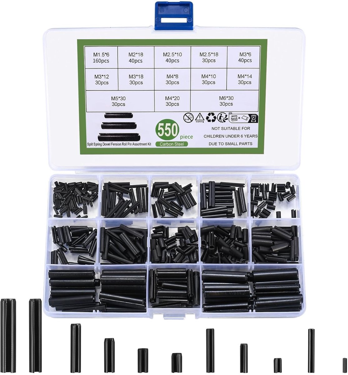 Assortiment van 550 Stuks Holle Splitpennen, Vouwpennen en Manganese Stalen Splitpennen M1.5 tot M6 voor Diverse Toepassingen
