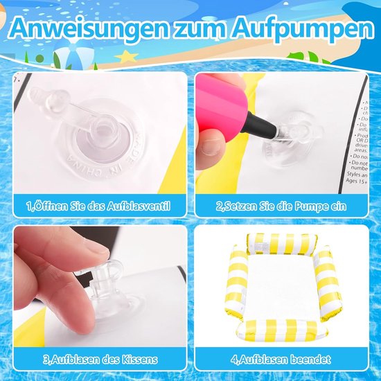 Opblaasbare Zwembad Vlotter - Waterhangmat Luchtbed - Ontspannen in Water - 4-in-1 Multifunctioneel - 2 Stuks - Geel — afbeelding 4
