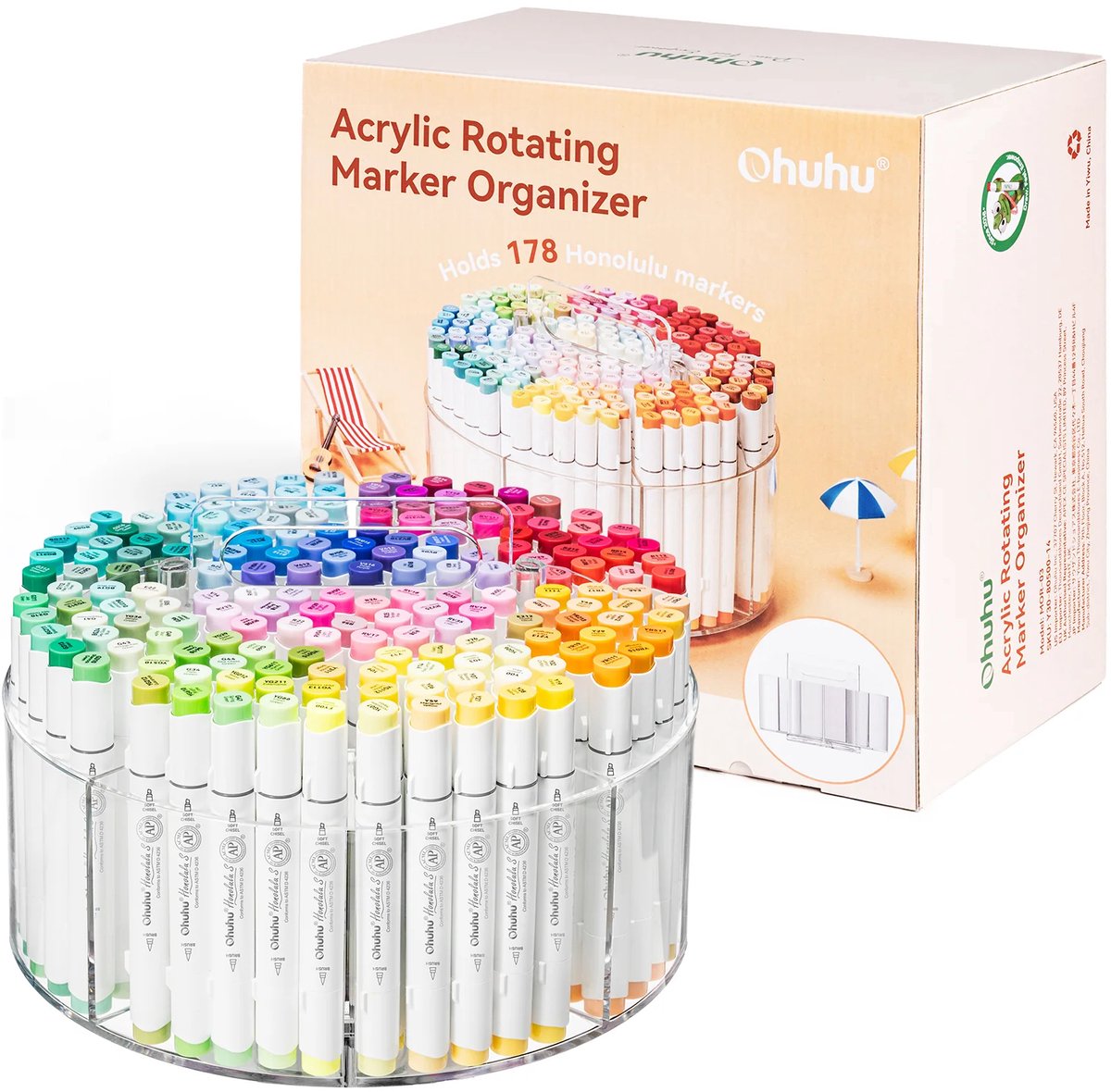 Ohuhu - 360° Rotating Acrylic Marker Organizer - Clear (zonder markers)
