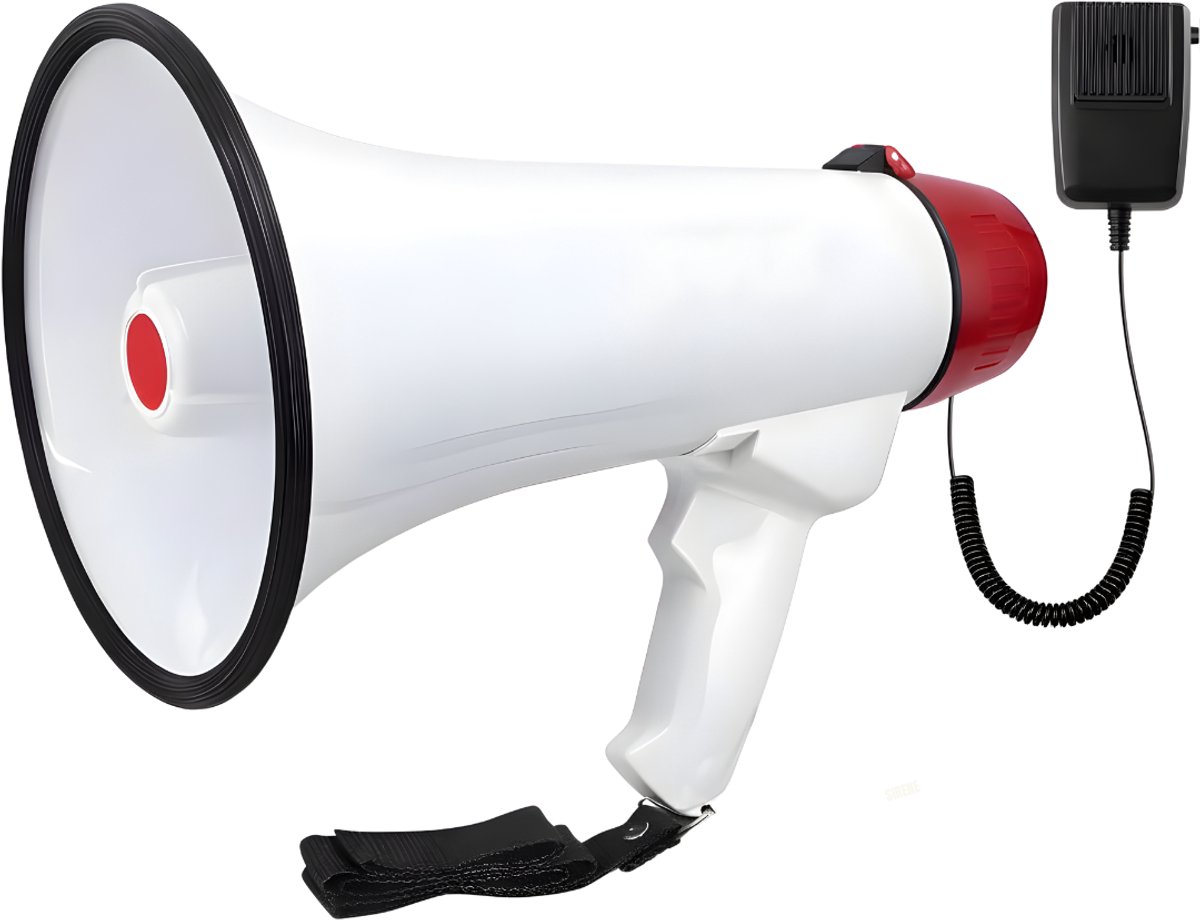 Ploutos® Megafoon - Megafoons - Megafoon Oplaadbaar - Wit/Rood - 34cm x 21cm x 21cm