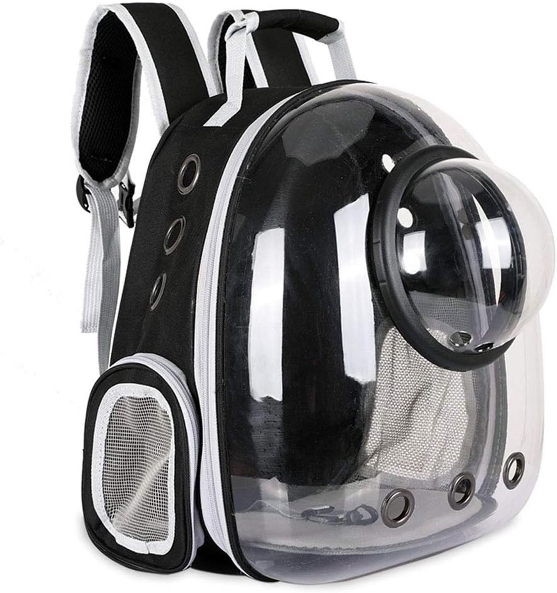 Kattenrugzak transporttas – Transparante dierenrugzak met ventilatie – Comfortabele draagtas voor kat en kleine hond – Zwart 42 cm