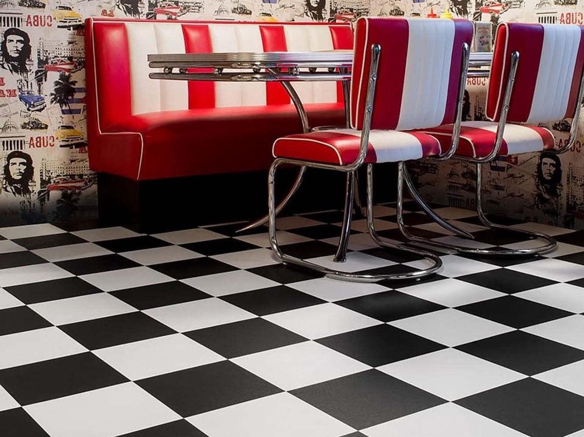 PVC vloer - Vinyl vloerbedekking - Vloer leggen - Schaakbord design - 150x200 cm - Zwart w