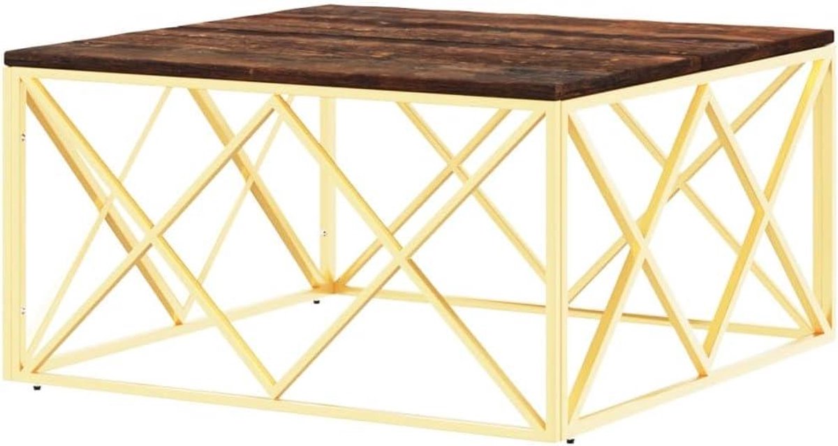 Salontafel - Koffietafel - Woonkamer Decoratie - Gerecycled Hout - 80x80x40 cm - Goud