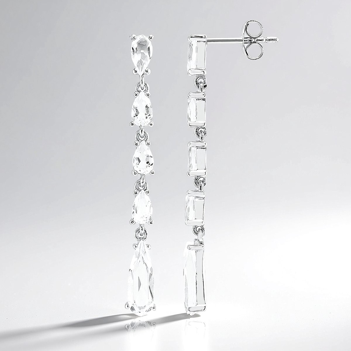 Cavill - 925 Zilver Gerhodineerd - Witte Peervormige Topaas 3,7 ct - Elegante Druppel Oorbellen Dames - Nigeriaanse Edelstenen