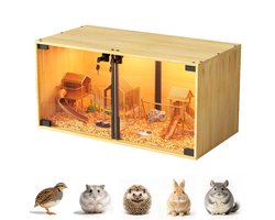 BingoPaw Luxe Houten Knaagdierenkooi met Ledverlichting - 80x40x40 cm - Knaagbestendige Hamsterkooi van Gehard Glas & Premium Multiplex - Geschikt voor Hamsters, Cavia's en Egels