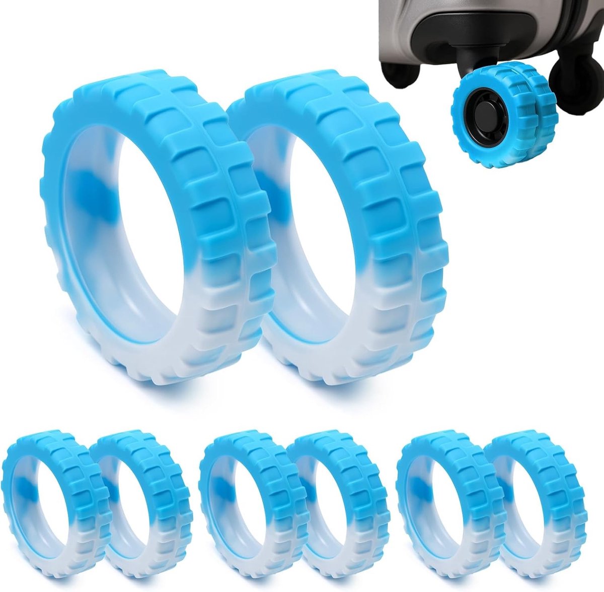 Luggage protection set met 8 stuks, slijtvast en geluidsarm, ideaal voor trolleywielen en koffers