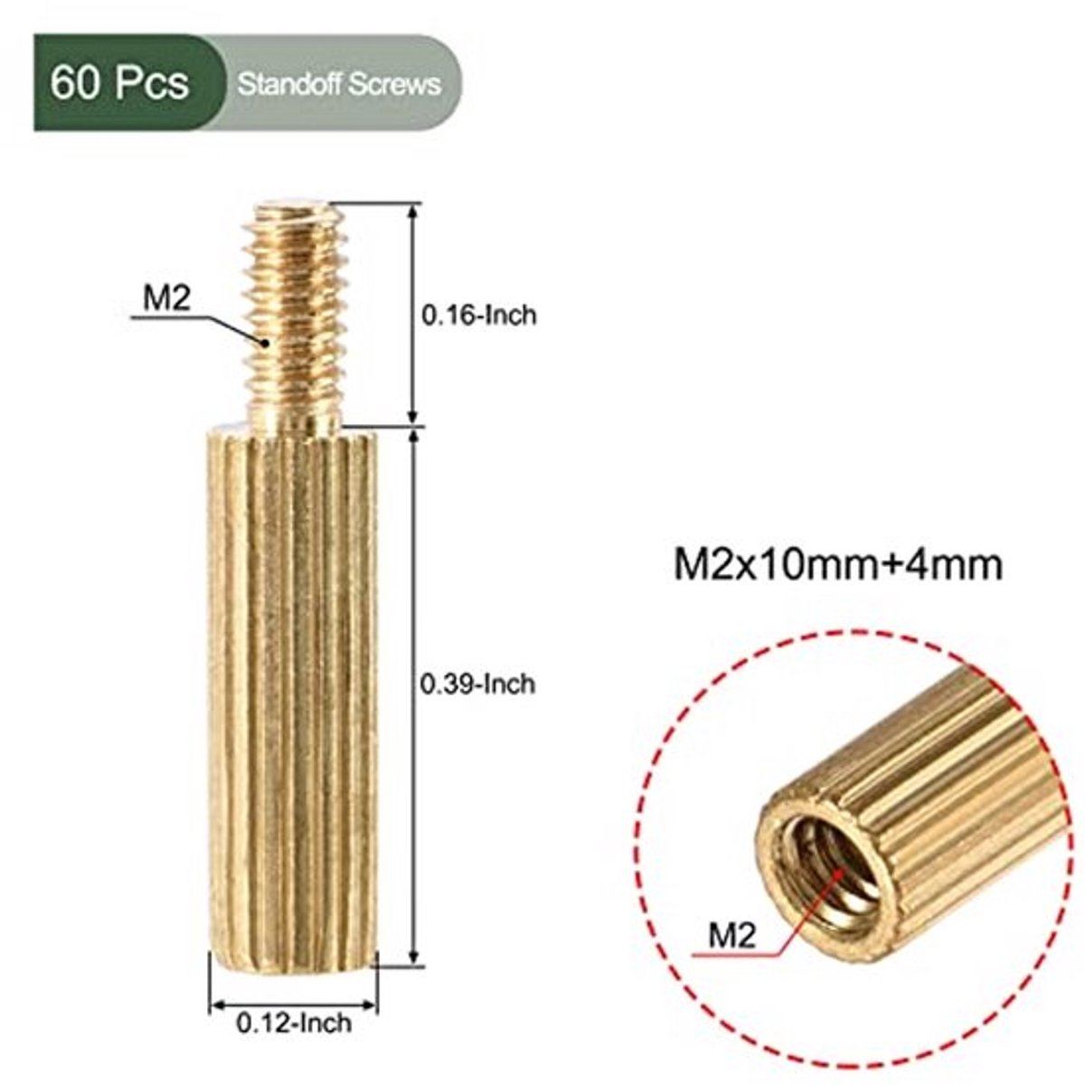 60 stuks M2 afstandsmoeren, messing geknurlde PCB afstandhouders, houd hoogte consistent, geweldig voor moederbord (gouden tint, 10mm+4mm)