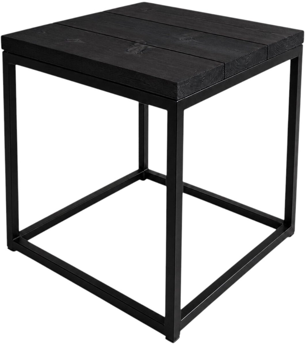 Denton bijzettafel – 40 x 40 x 50 cm – hout en zwart staal – Handgemaakt – Wibema