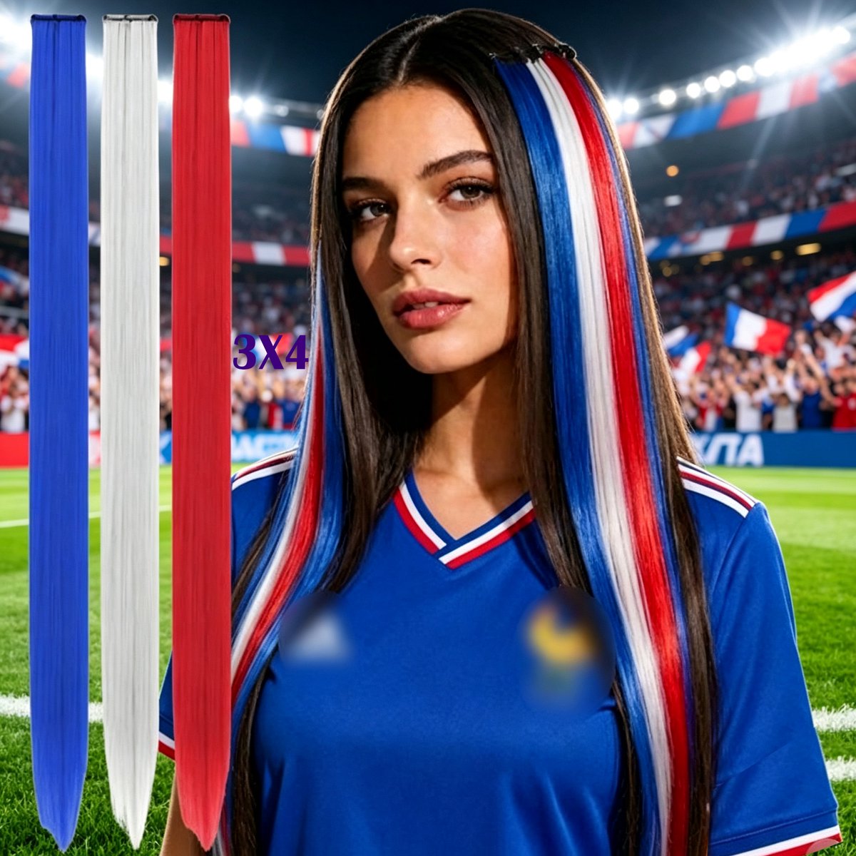 Synthetische clip-in haarextensies set 12 stuks blauw-wit-rood in de kleuren van de Franse vlag Haarstukjes voor vrouwen en meisjes Accessoire voor WK voetbal voetbalwedstrijden en sportthemafeesten