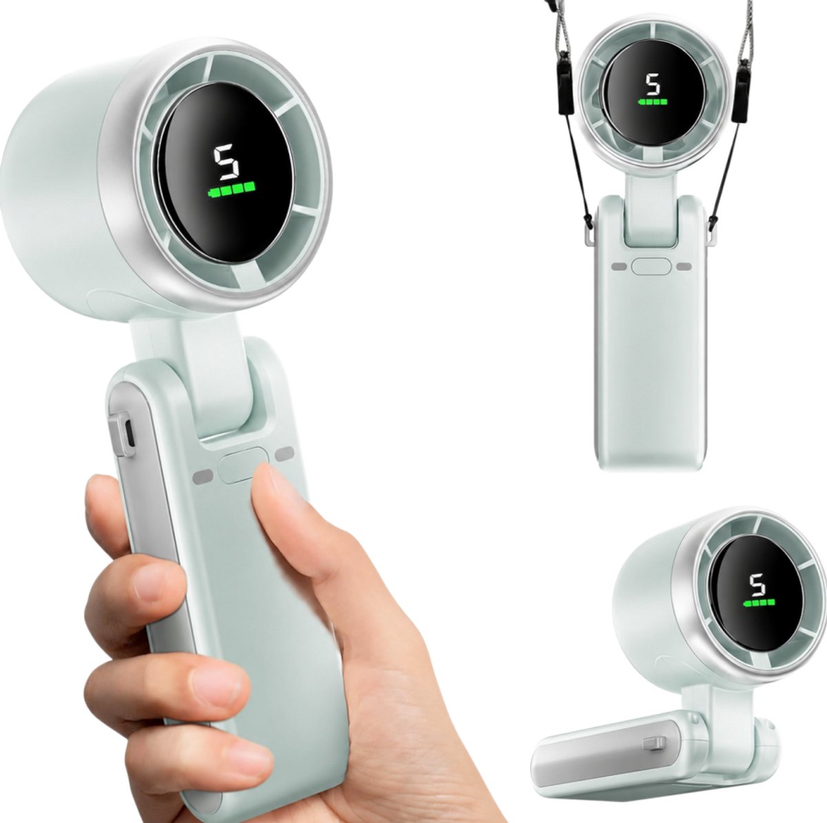 ECTEATOY® Draagbare Handventilator - Mini Ventilator Oplaadbaar - 5 Snelheden - 3600mAh Accu - USB Ventilator met LED Display - Opvouwbaar