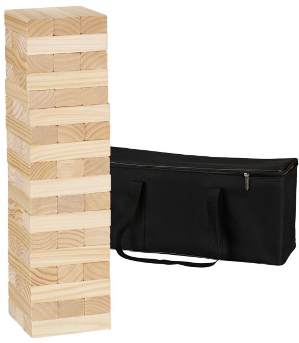 Vallende toren XL - outdoor - met tas - 54 blokken - 63 x 16,5 x 16,5 cm - natuur