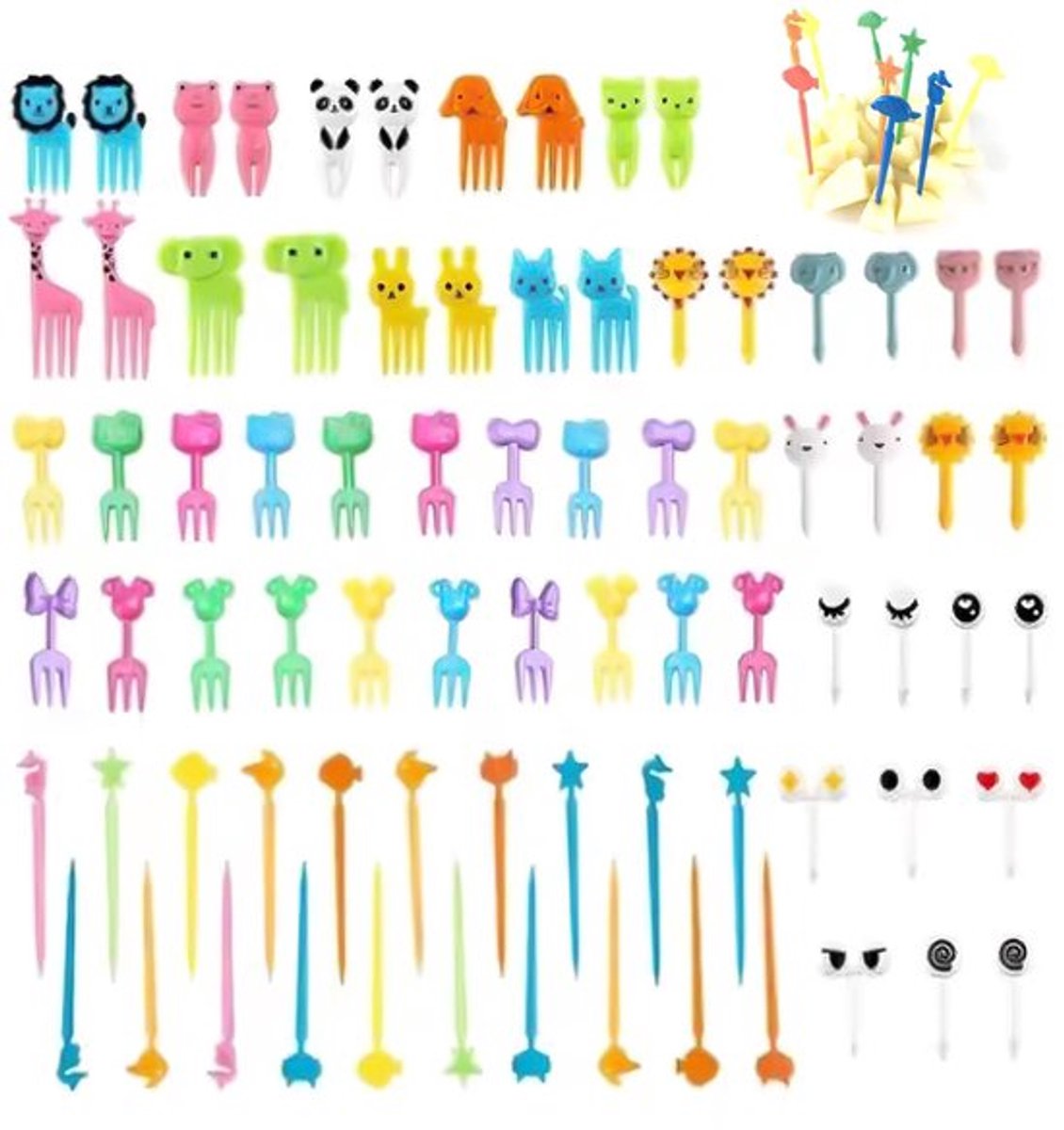 90 Stuks Diverse Cartoon Ogen Fruit Vork Kids Food Picks