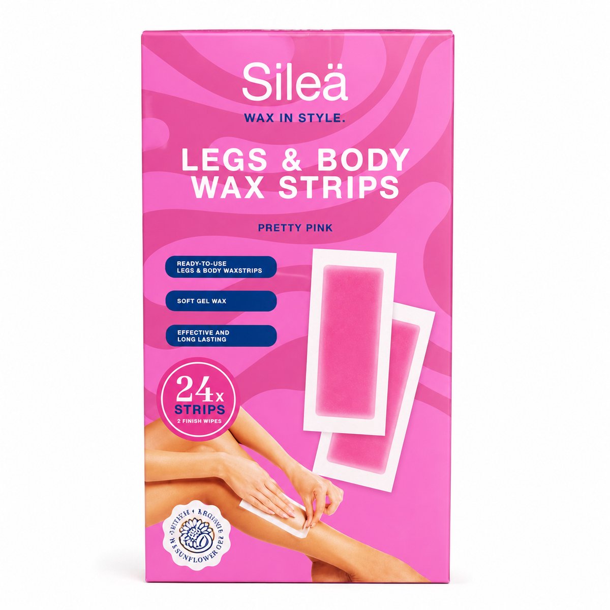 Sileä Waxstrips Benen en Lichaam Pretty Pink – 24 Waxstrips + 2 Nabehandelingsdoekjes – Gevoelige Huid