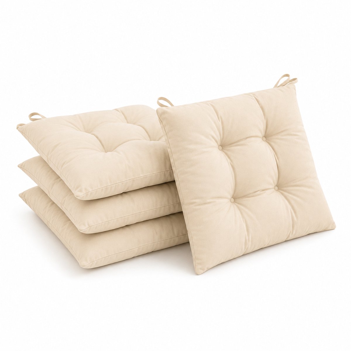 Tuinstoelkussens set van 4 – 39 x 39 cm – Beige – Tuinkussen Met banden - Buiten Kussen