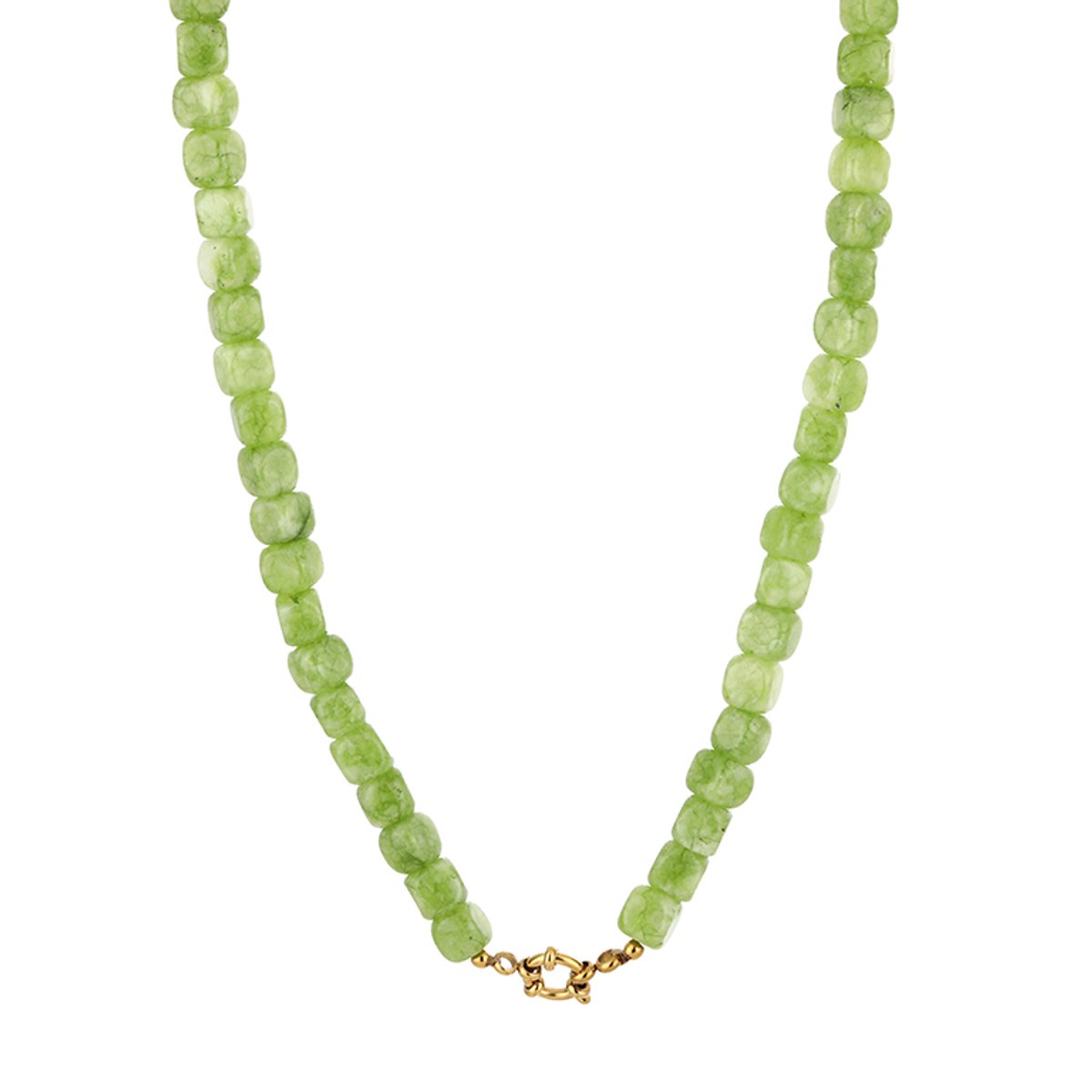Square Gemstone Bead Necklace – Kralen Ketting – RVS - Groen
