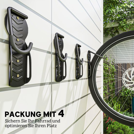 Set van 4 verticale fietsenwandbeugels - draagvermogen 30 kg - opklapbaar - voor 4 fietsen - ruimtebesparend - zwart — afbeelding 5