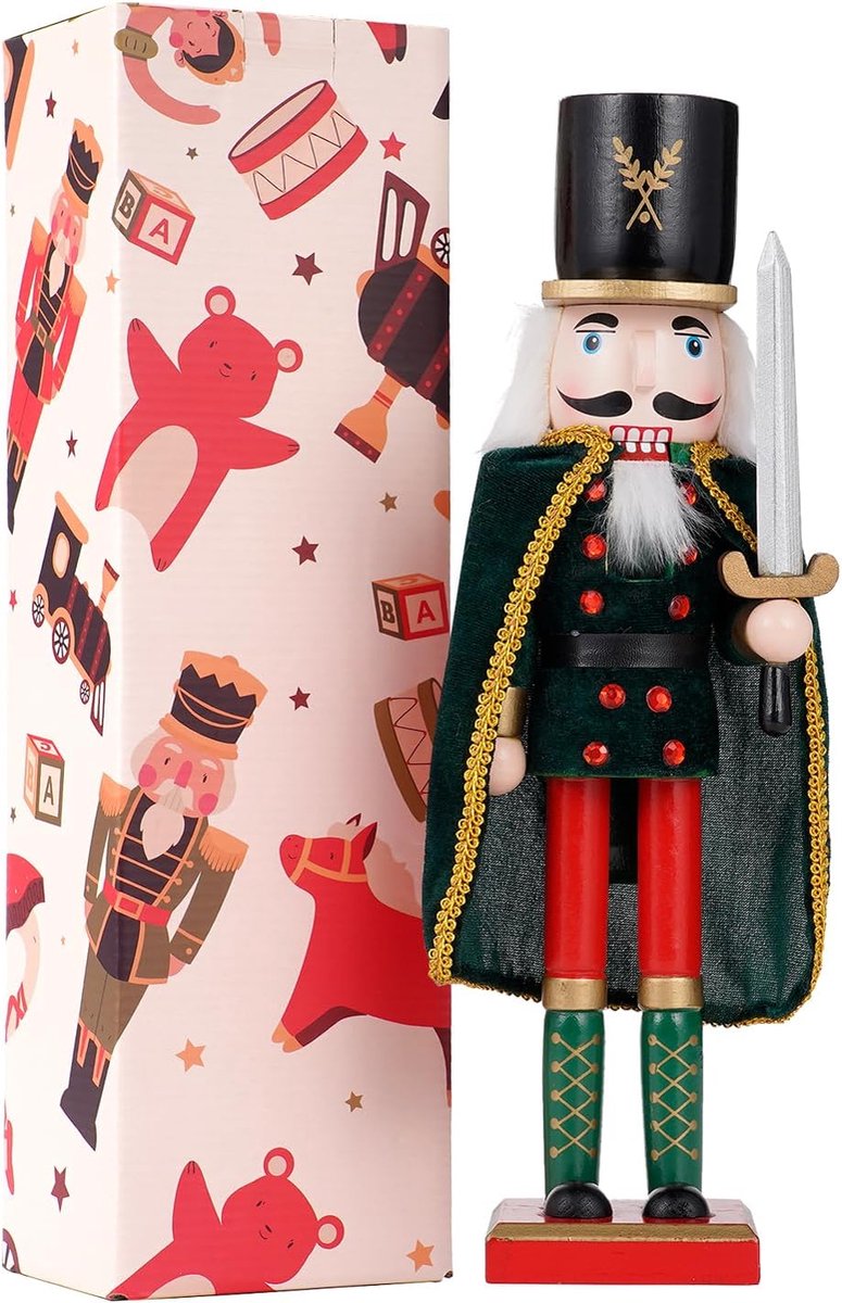 38 Cm Notenkraker,Figuren,Hout,Notenkraker,Soldaten,Traditionele Kerst,Decoratie Van Grenenhout Voor Thuis, Kerstdecoratie,Zwart