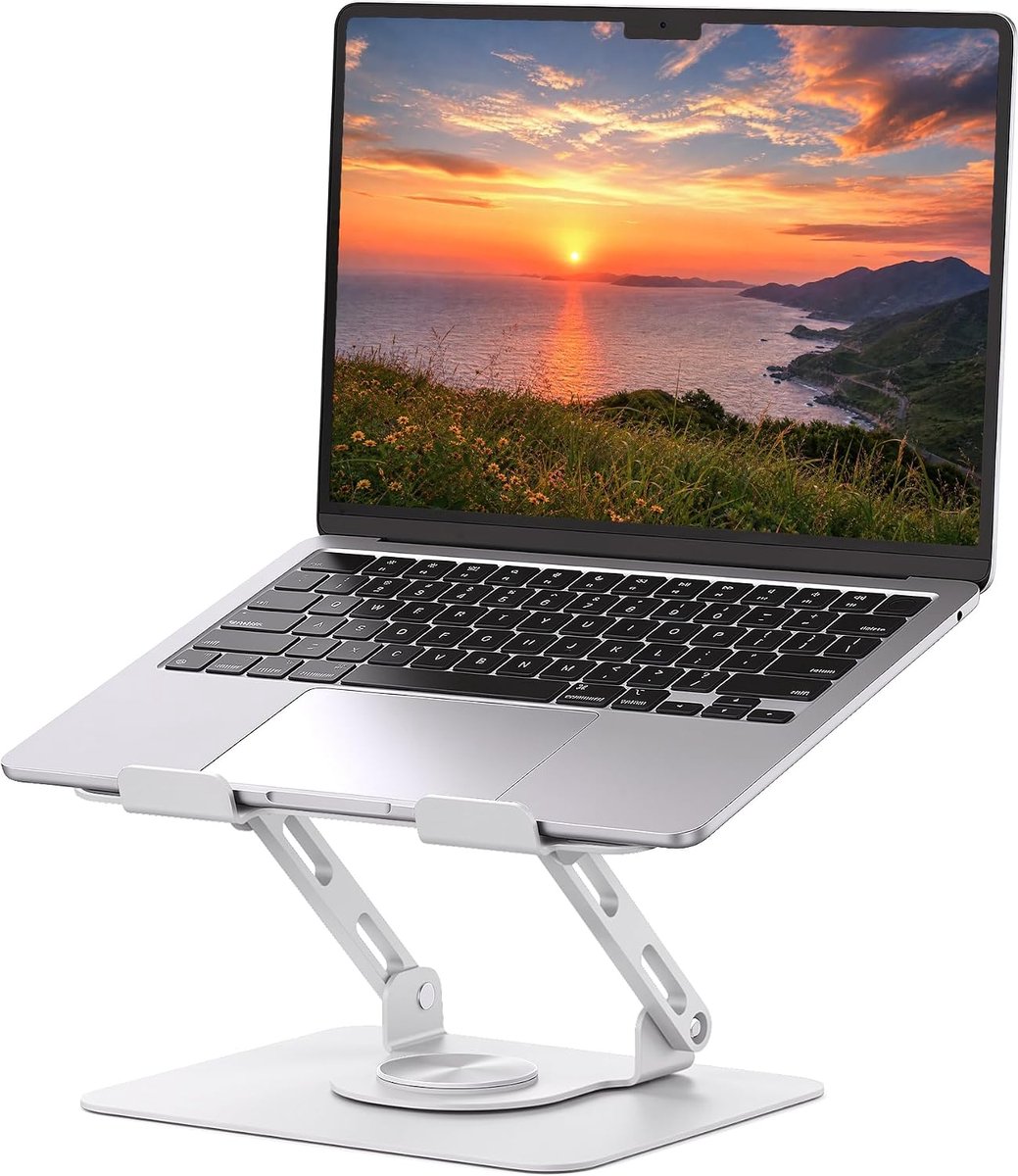 Laptopstandaard met 360 ° draaibare basis, ergonomische computerverhoger voor bureau, aanpasbare hoogte met muti-hoek, opvouwbare laptophouder, stabiele metalen houder, ondersteuning voor 10