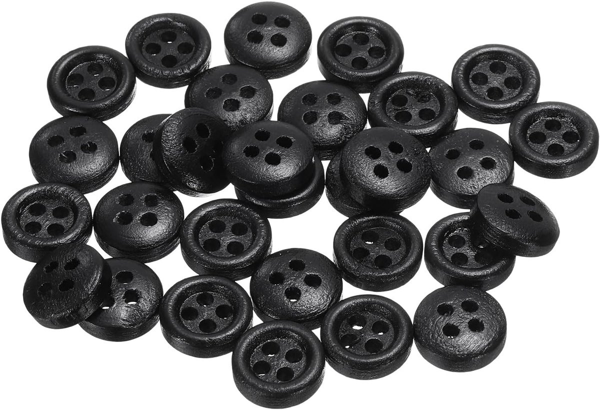 Knopen 3/8" (10mm) 4 gaten ronde knopen van hout vervanging voor kleding doe-het-zelf handwerk decoratie, zwart