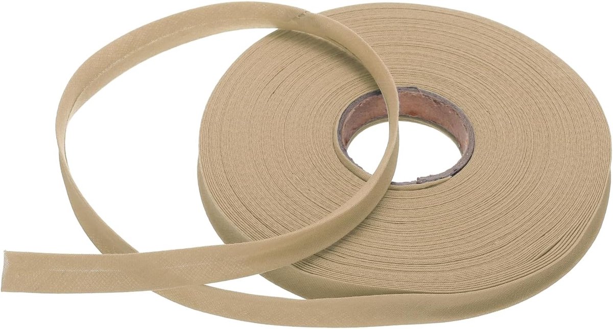 Biaisband met een vouw, doorlopende biaisband van polyester en katoen voor naaien, knutselen, binden, stof, zoom handwerk (kaki, 23 m)