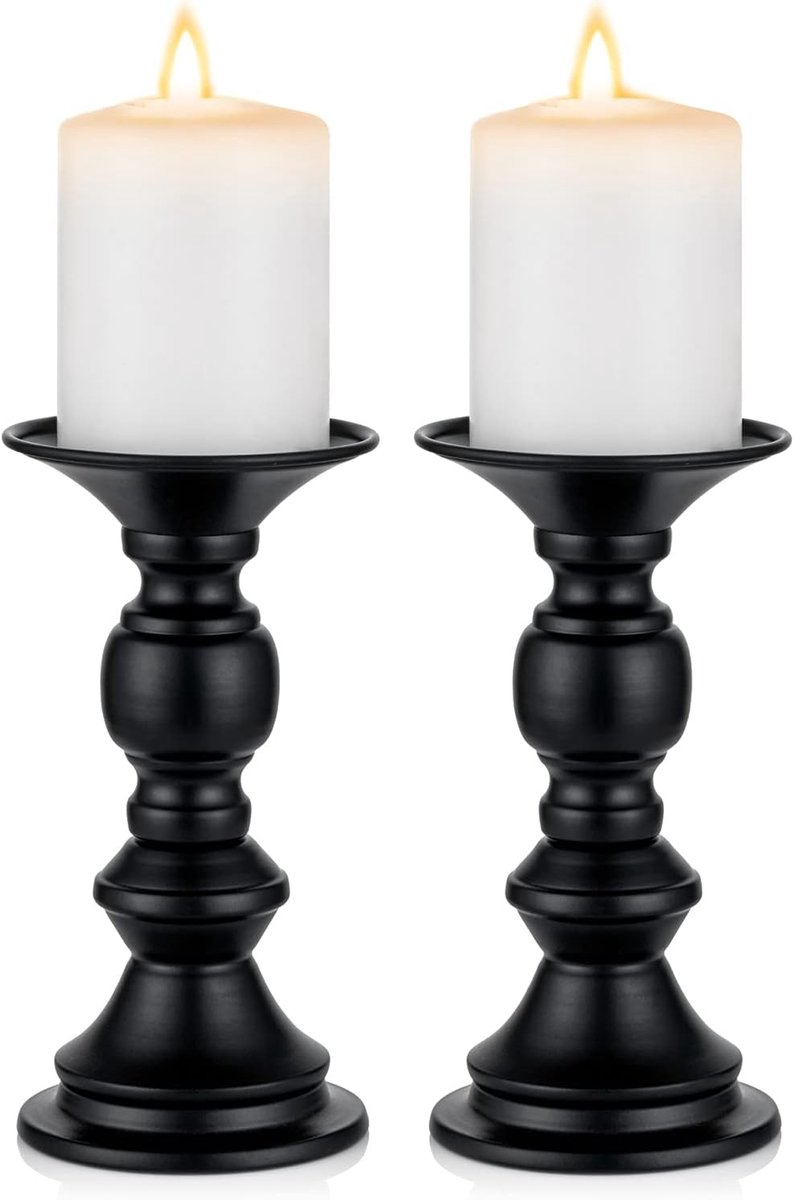 2 Stukken Kandelaars voor Stompkaarsen, Zwarte Kandelaar voor Kaarsen Van 5cm Kerst Halloween Schoorsteendecoraties, Ideaal voor Bruiloften Speciale Evenementen Feest Woonkamer