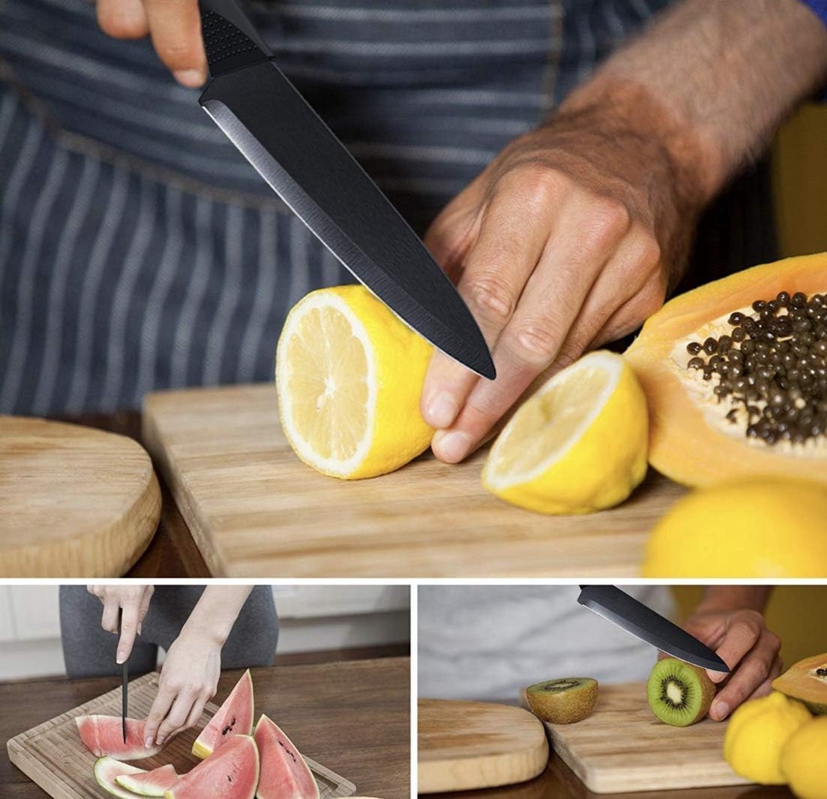 keramische messen, keramische messen, set met beschermhoes, keukenmessenset met 4-delige messen en 1 dunschiller, kookmessenset voor vlees, groenten, fruit en zwart