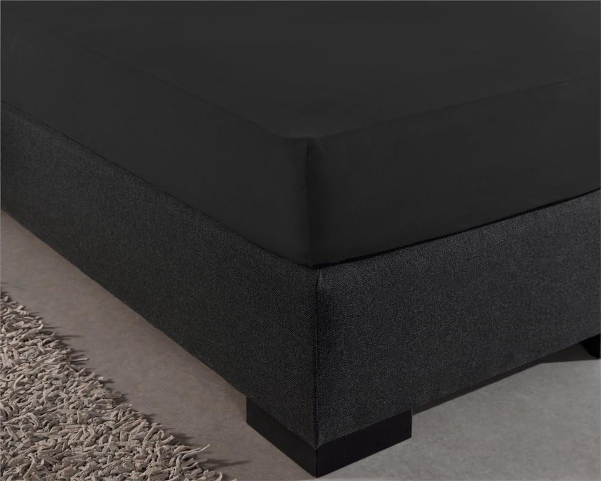 Hoeslaken 100% Katoen, Voor Standaard Matrassen tot 30cm, Vochtabsorberend en Warmteregulerend, Zwart, 140 x 200 cm