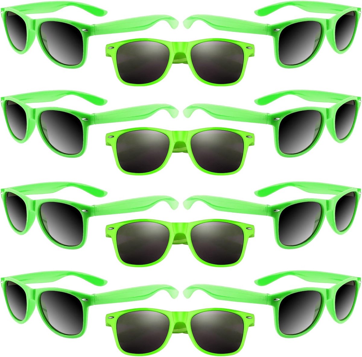 12 stuks partyzonnebril, groen, neon zonnebril, vintage zonnebril, set, retro, grappige bril voor strand, bruiloft, zwembad, feestartikelen