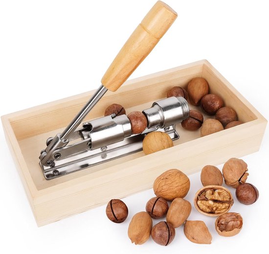 Foto: Notenkraker walnoten notenkraker functie roestvrij staal grootte verstelbaar met houten dienblad opening tool voor walnoten kastanien pecannoten hazelnoten amandelen macadamia noten