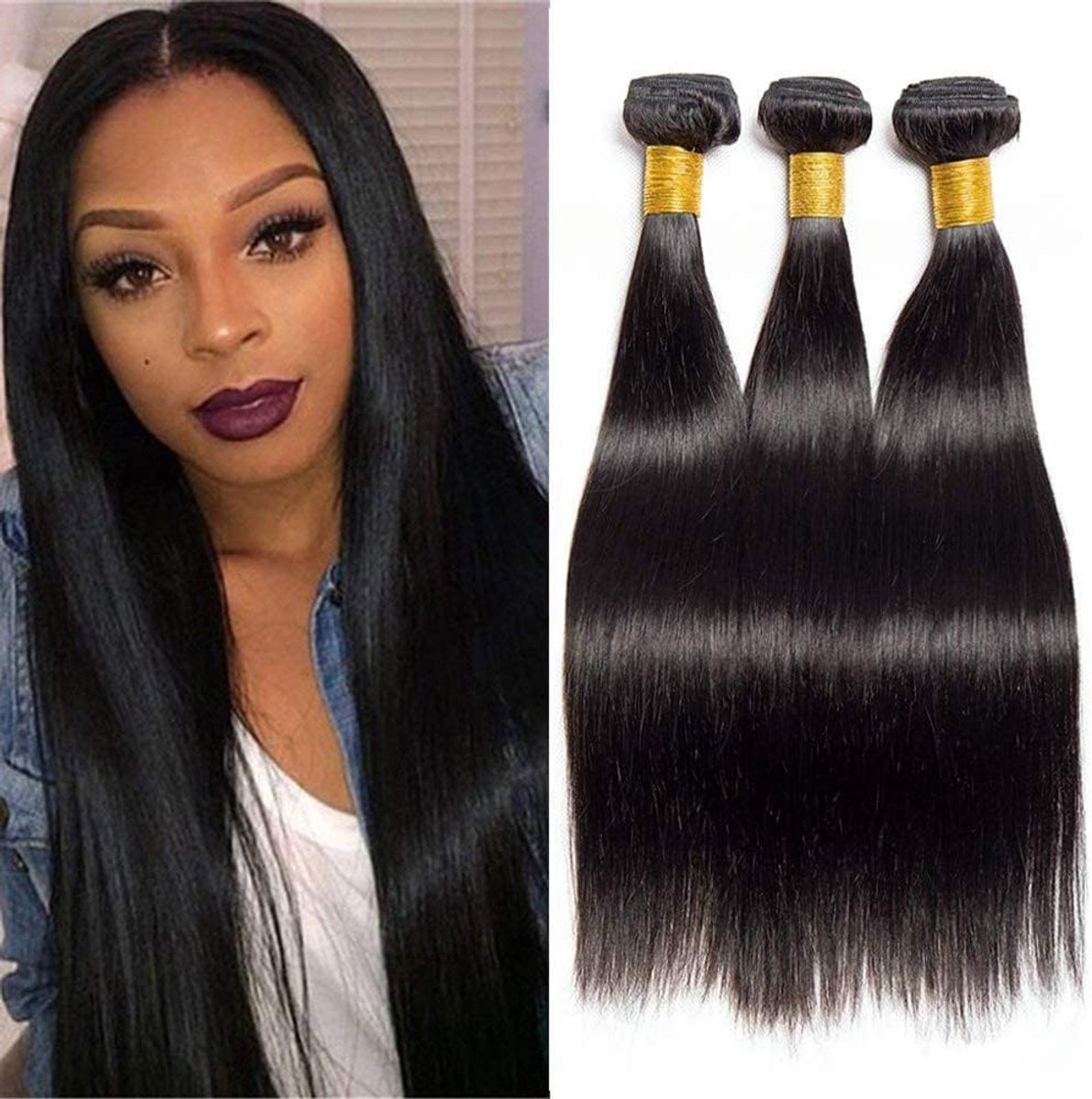 Human Hair Bundles Weave 14 14 14 Inch 100% Unprocessed Brazilian Virgin Weave Hair Human Bundles for Women Remy Weft Short Human Hair 3 Bundles Straight Hair Extensions Natural Black Color
