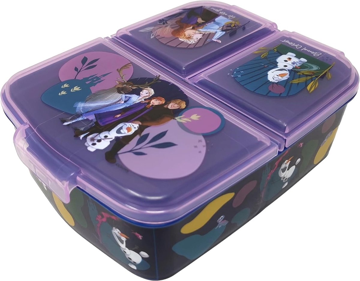 Kinderlunchbox, lunchbox, sandwichbox, lunchbox voor kinderen met vakken, broodtrommel met onderverdeling voor kleuterschool, kinderbroodtrommel van kunststof, BPA-vrij, Frozen II IJskoningin