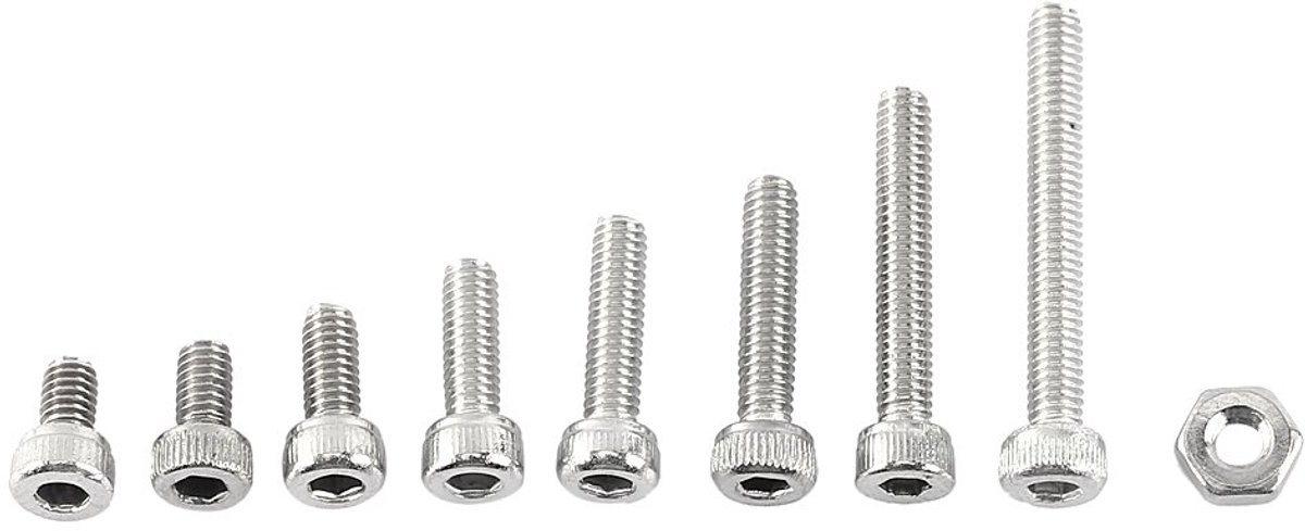 300 stks M2.5 Hex Socket Schroeven Bout A2 Rvs Moeren Bouten Fastener Assortiment Kit, Cap hoofd/Knop hoofd/platte kop Schroeven Reparatie Tool Accessoire(Cap head)