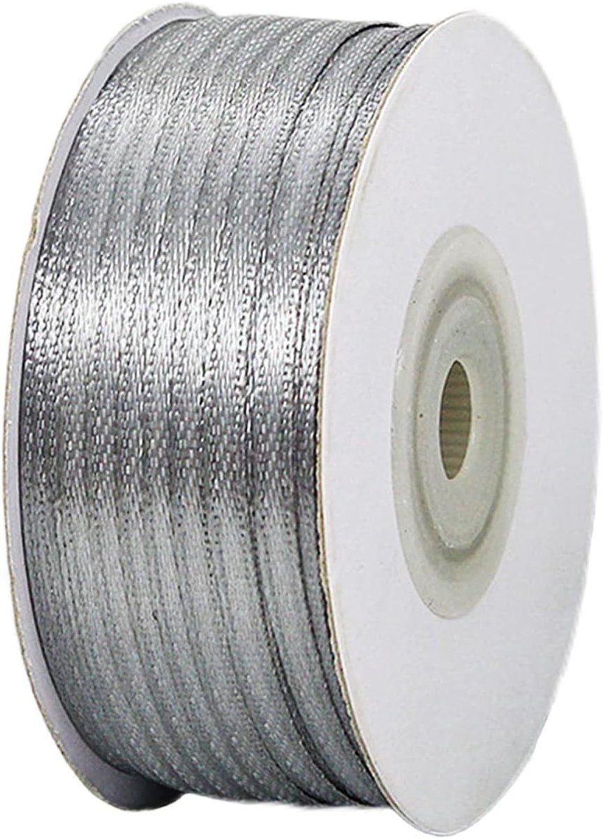 lint, cadeaulint, zilver, 3 mm breed, zijden lint, zilverkleurig, ballonband, lint, satijn, decoratieve lint, geschenkverpakking, stoffen band voor Halloween, Kerstmis, bruiloft, doop