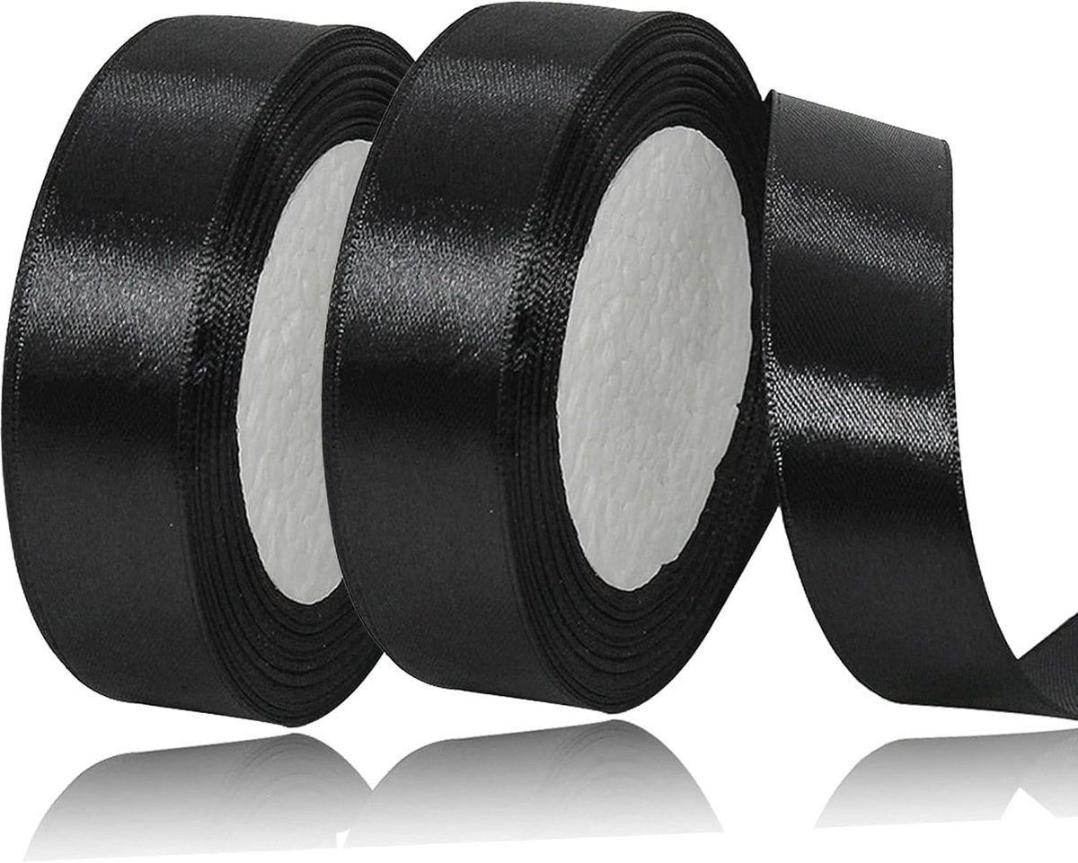 satijnen lint, 44 m, 20 mm breed, cadeaulint, zwart lint voor bruiloft, knutselwerk en geschenkverpakking, bruiloftsdecoratie (zwart)