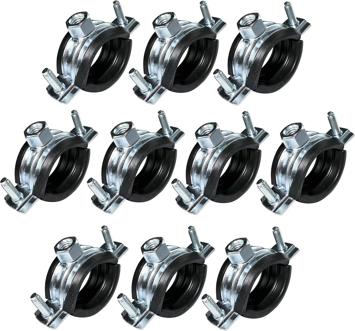 - set van 10 - isofoon kabelbinders - bevestigingshouders met afdichting - voor buis Ø 1 inch 31-35 mm - DIN EN 10111 - van verzinkt staal - om te schroeven Staub8 - C49877