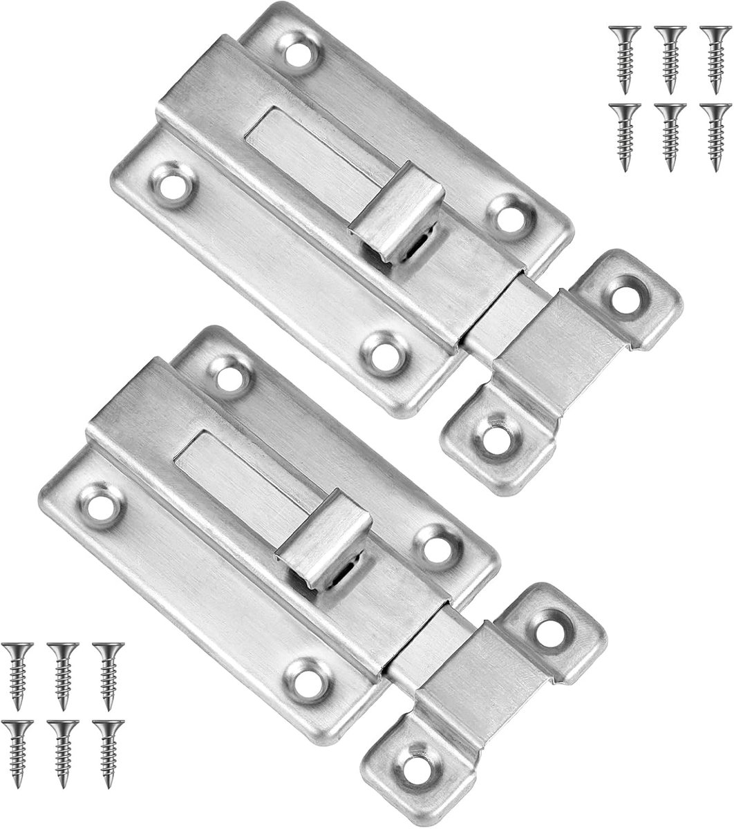 2 stuks schuifslot, deurgrendel, 7,5 cm, roestvrij staal, deursluitingen met 12 schroeven, kleine veiligheidsdeurgrendel voor tuinpoort, badkamer, schuur, toilet