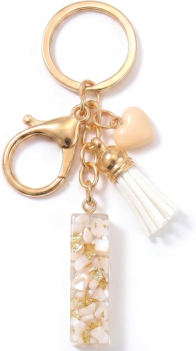 Dames, sleutelhanger met beginletter en beige, liefde, kwast, sleutelhanger, cadeau, dames, sleutelhanger, decoratie voor tas, rugzak