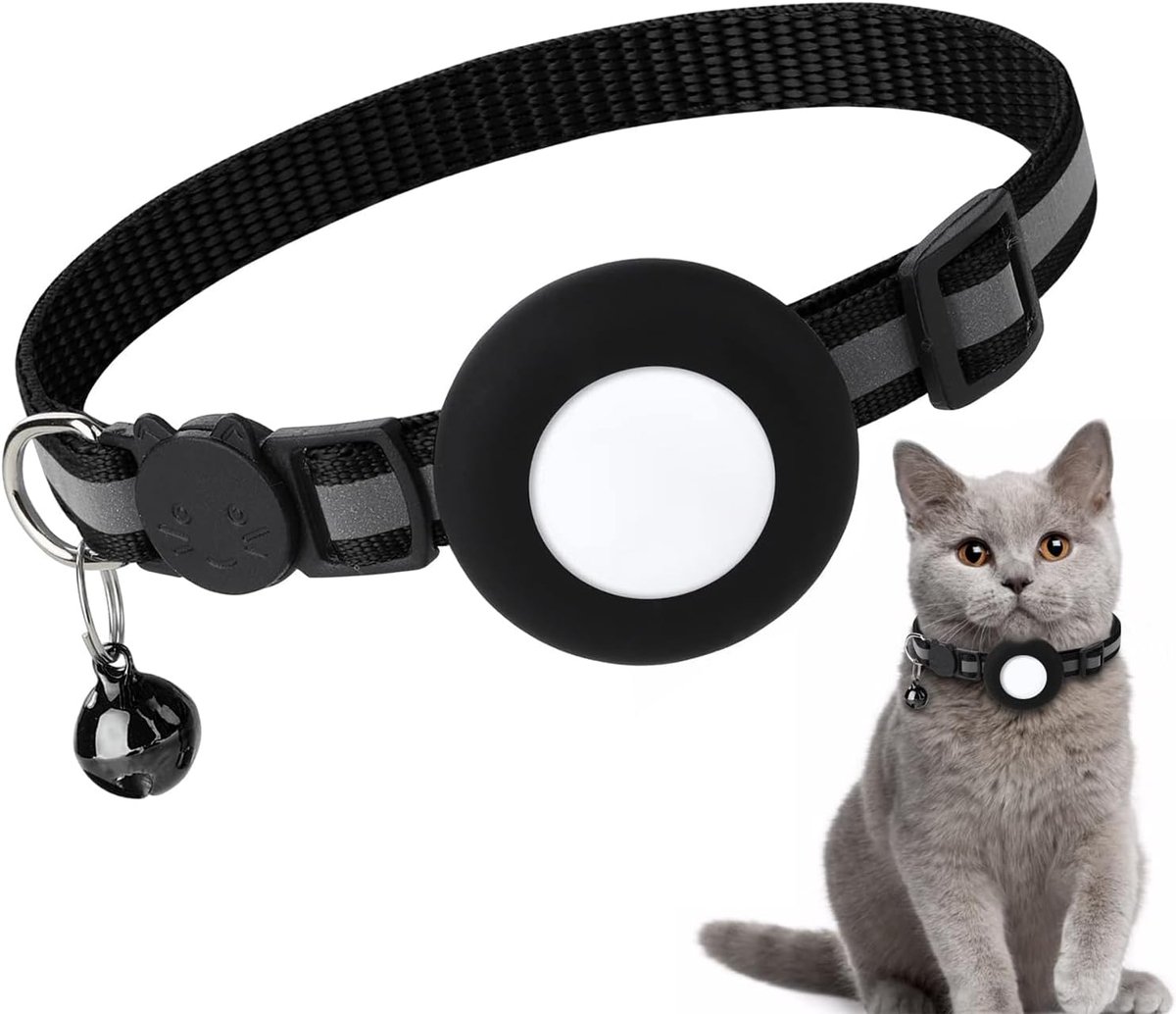 kattenhalsband met luchtlabel, verstelbare reflecterende kattenhalsband voor katten, kittens en kleine honden (zwart)