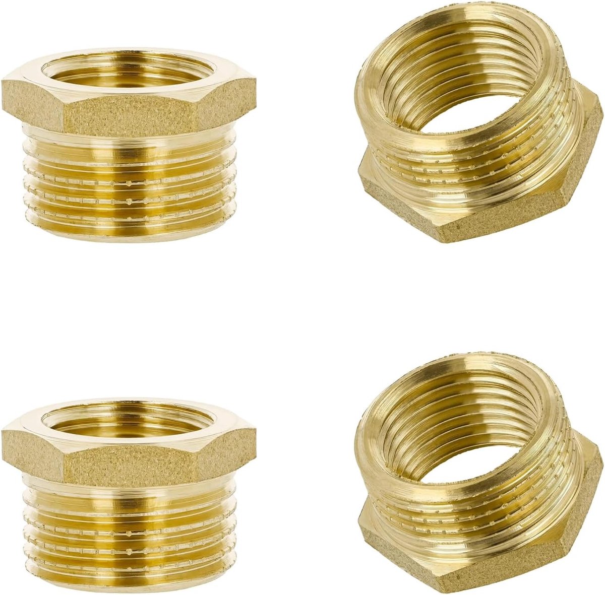 4-delige reductiemiddeladapter - messing, 1/2 mannelijk naar 1/4 binnendraad, zeskantslangaansluiting voor kraan, vat, regenwatertanks en tuinslang