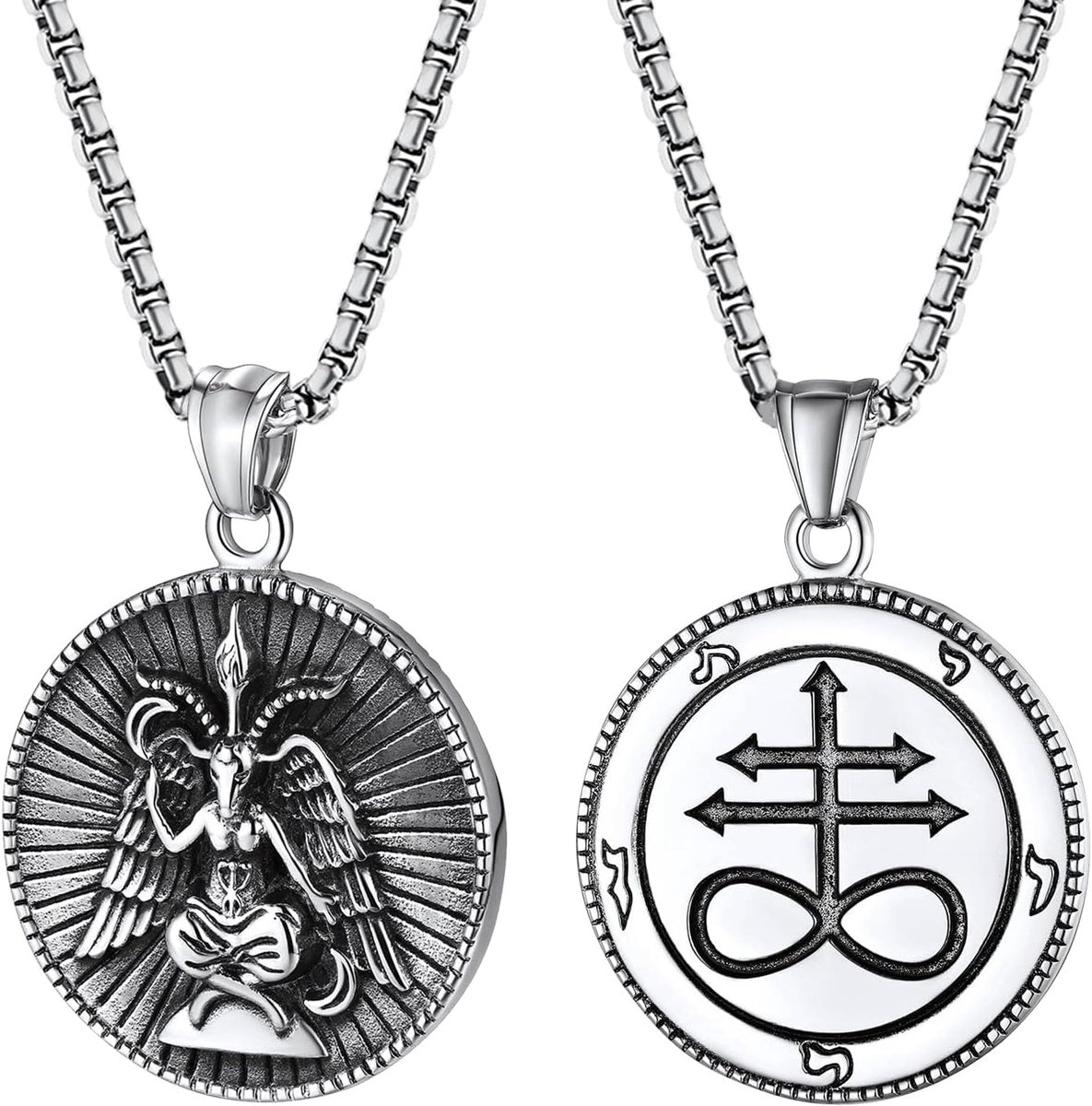 Satanische Balfour halsketting kruis: Lucifer geit Lucifer Lucifer zegel ketting omgekeerde cirkel hanger religieuze kerk amulet sieraden cadeau voor mannen jongen vader