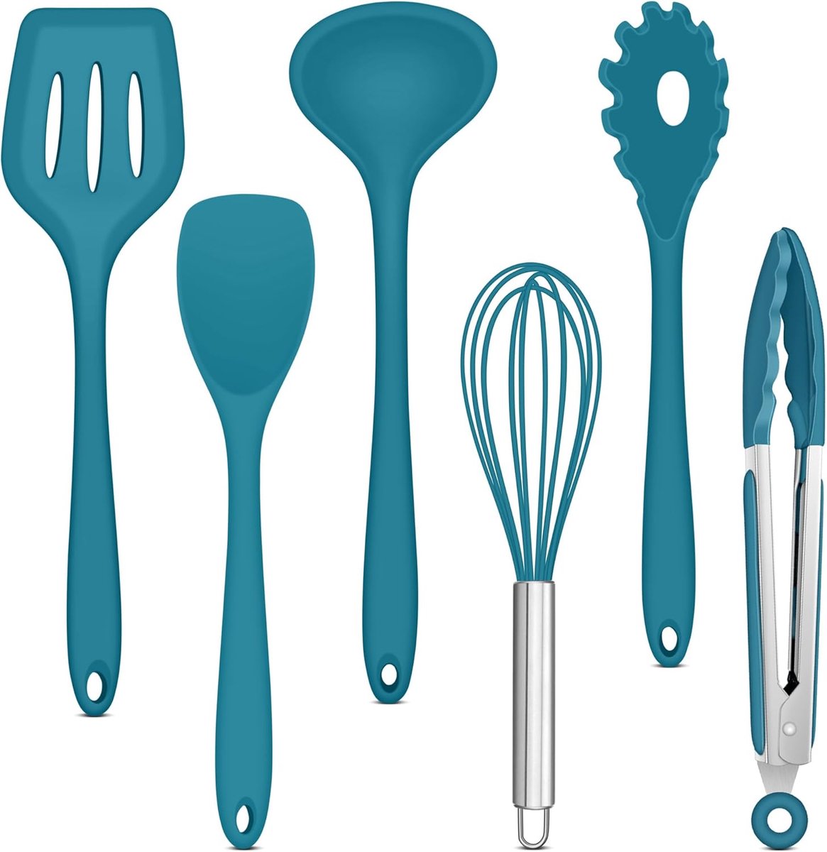 Keukengerei, 6 stuks, siliconen keukenhulp, kookbestekset, blauw, anti-aanbaklaag, keukenspatel voor koken en bakken, hittebestendig en levensmiddelenkwaliteit, vaatwasmachinebestendig