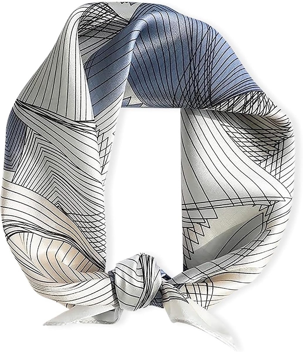 Sjaals Vrouwen Geometrie Patroon Vierkante Sjaal Zacht Satijn Kerchief Business Leisure Stijl Nek Sjaal Kleding Decoratie Warm Sjaal Lente Herfst - blauw - S