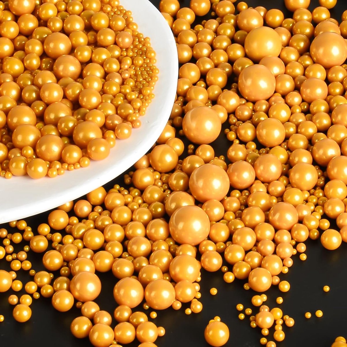 Gouden Parelstrooisel, 85 g Eetbaar Parelstrooisel voor Taartdecoratie, Suikerballen Cupcake Toppers Decoraties voor Verjaardagen, Bruiloften, Kerstfeesten