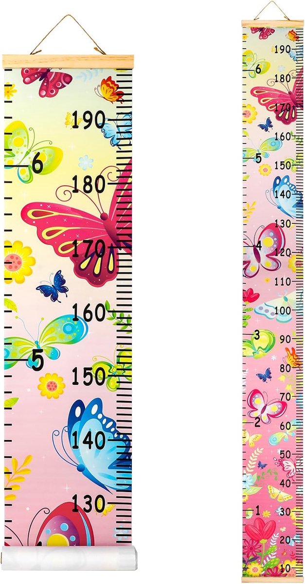 Kids Groeigrafiek Hoogte Meetkaart, Vlinder Canvas Muur Ophangbare Linialen voor Baby Kinderen Kids Jongens Slaapkamer Decoratie 74,8''* 7,87''