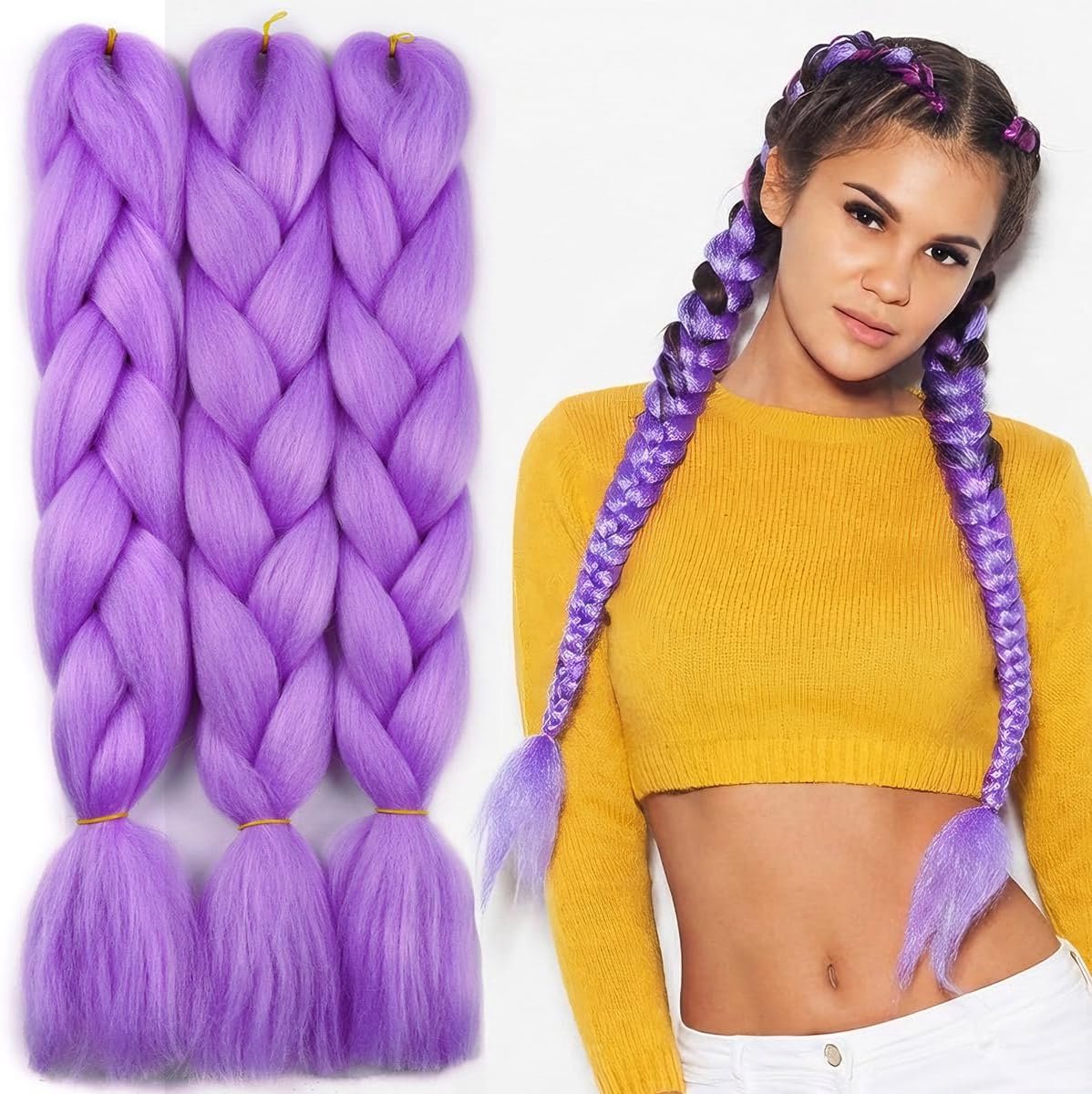 Jumbo Vlechten Hair Extensions voor Vlechten Gehaakte Twist Box Vlechten Haar 3 Bundels 24 Inch Lavendel Kanekalon Synethtische Haarstukken