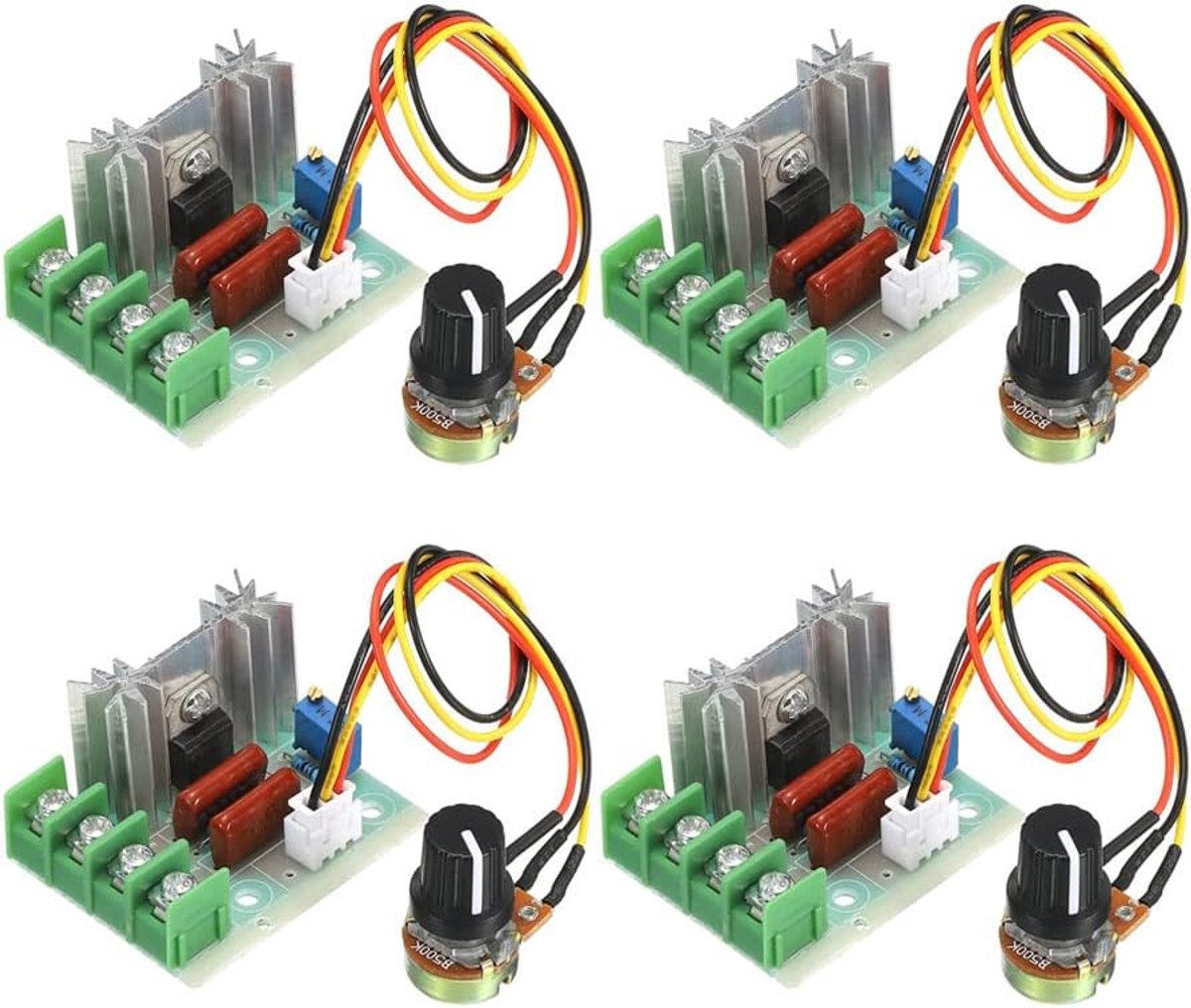 4 stks 2000W AC Motor Snelheidsregelaar met Bedraad, Module Dimmer Snelheidsregelaar, 110-220V 25A Verstelbare Spanningsregelaar voor Aanpassen Dimmen