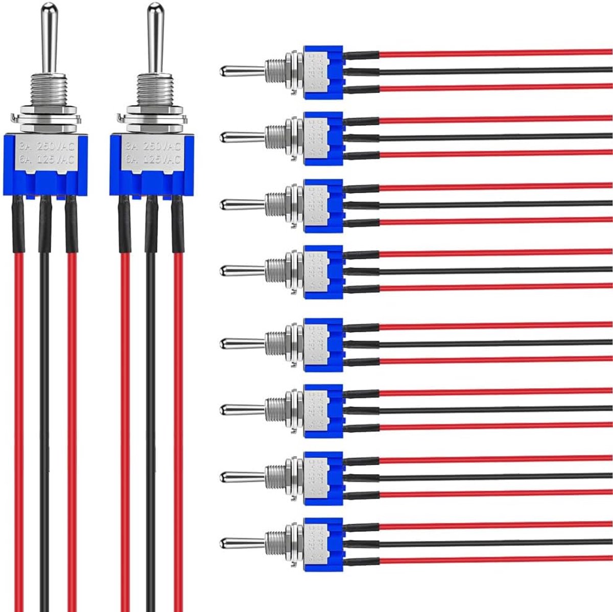 10 stks 6A/125V 3A/250V ON/Off/ON voorbedraad Miniatuur Tuimelschakelaar 3 Terminals 3 Positie SPDT Tuimelschakelaar MTS-103