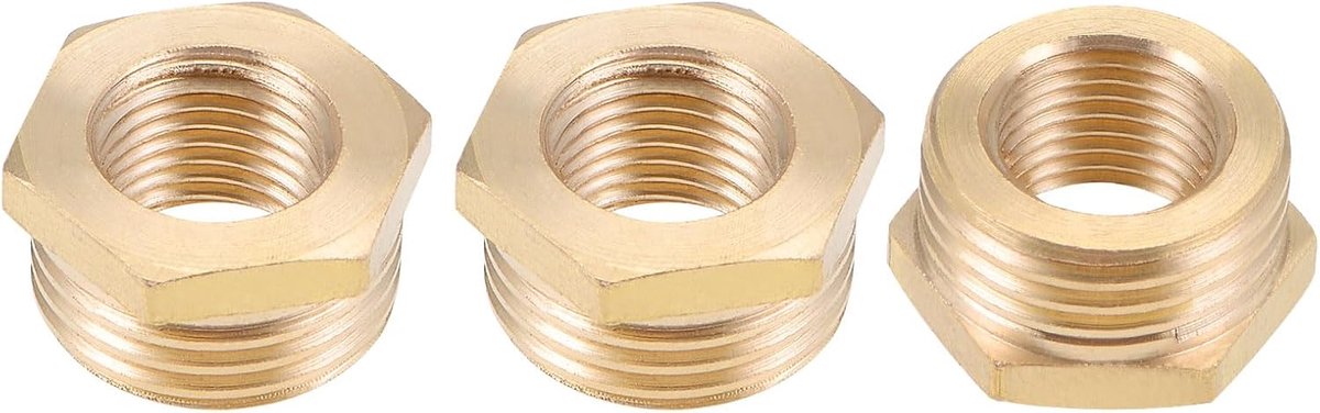G1/2 Mannelijk x G1/4 Vrouwelijk Messing Pijp Fitting - 3Pack - Goed voor Pijp Aansluiting - Messing Reducer Adapter - Goudkleurig