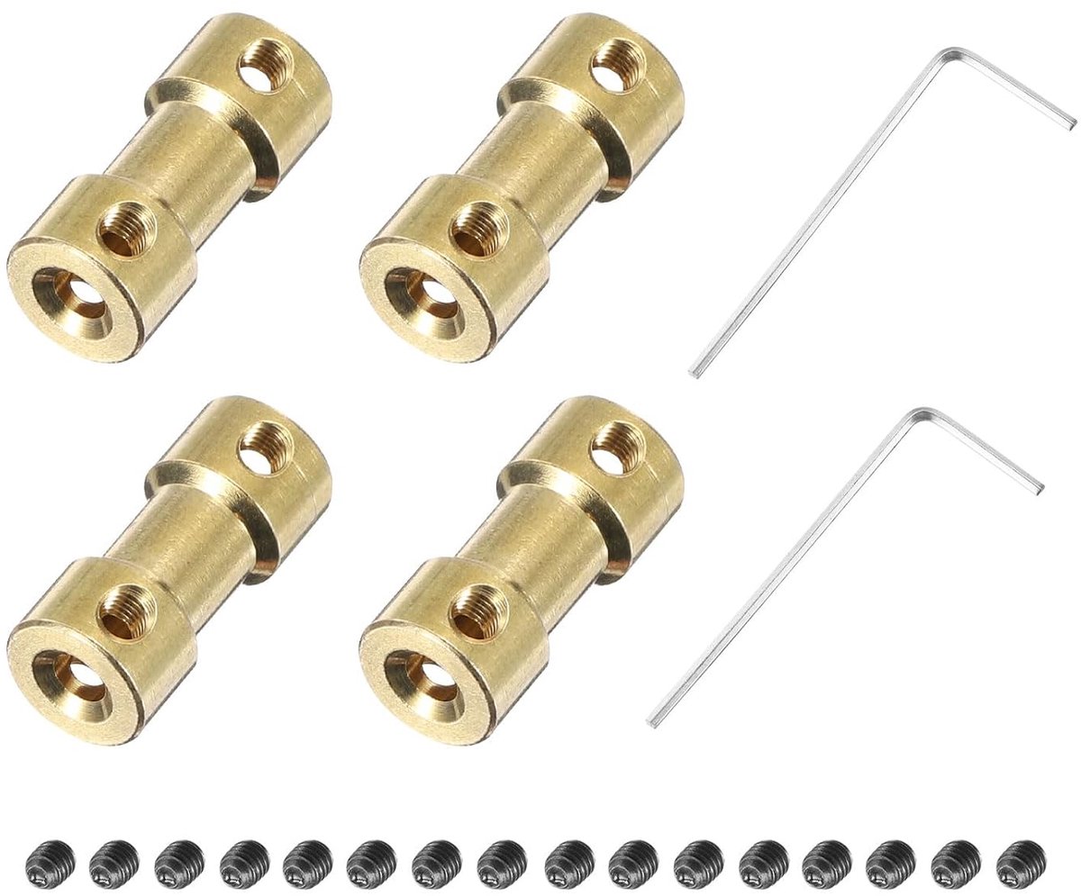 4 stuks 5 mm tot 6 mm messing askoppeling met schroeven en inbussleutel, flexibele motoraskoppeling voor RC-modelauto, vliegtuigmotor, banden, as