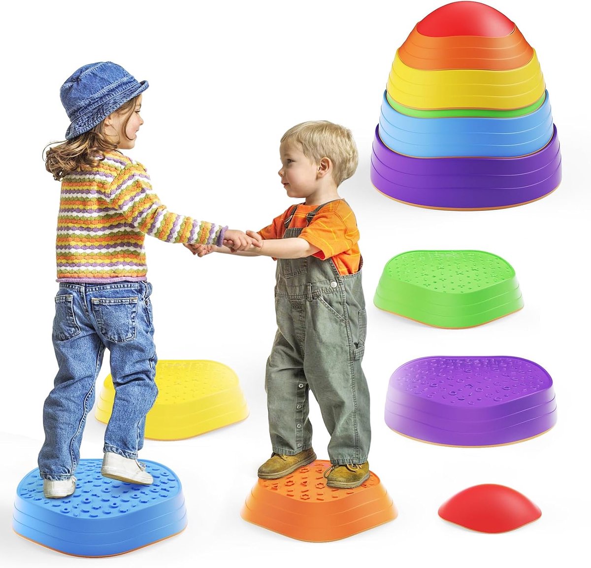 6 stuks steppingstenen voor kinderen, balansstenen, stapelstenen Bevordert evenwicht, balans en coördinatie voor binnen en buiten Geweldig bewegingsspeelgoed, balansstenen
